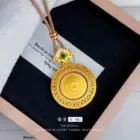 New Chinese style 9999 24K real gold hollow filament point diamond rotatable yellow wealth god compass pendant rope necklace 1
