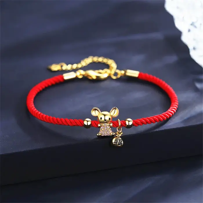 Red Rope Bracelet Zodiac Rats Bracelets For Women Birthday Lucky Wish Jewelry Bangle Girl New Year Christmas Ornaments Xmas Gift 5