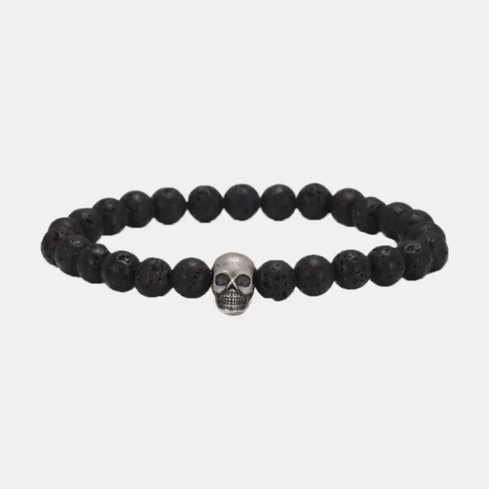 Vintage 925 Sterling Silver Skull Beaded Bracelet Natural Tiger Eye Agate Stone Beads Men Women Couple Fine Jewelry 4