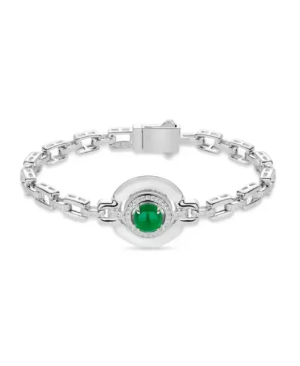 BELLUX 925 Silver Synthetic Zircon Bracelet Green Chalcedony Lucky Buckle Full Diamond Fashion Bracelet 1 BELLUX 925 Silver Synthetic Zircon Bracelet Green Chalcedony Lucky Buckle Full Diamond Fashion Bracelet 1
