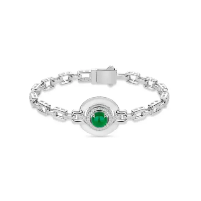 BELLUX 925 Silver Synthetic Zircon Bracelet Green Chalcedony Lucky Buckle Full Diamond Fashion Bracelet 1 BELLUX 925 Silver Synthetic Zircon Bracelet Green Chalcedony Lucky Buckle Full Diamond Fashion Bracelet 1