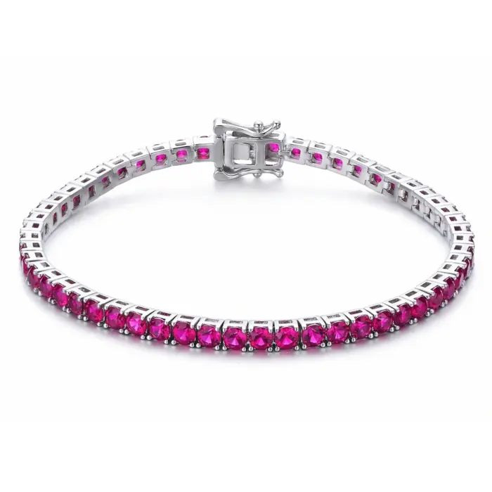 YLMyself 925 Silver Tennis Bracelet For Women, 3mm Ruby Or Sapphire Cubic Zircon, 15–20CM, Elegant Wedding Jewelry Gift 1