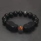 Natural Obsidian Stone Beads Pixiu Bracelet for Men Black/Gold Obsidian Vintage Chinese Fengshui Wealth and Luck Jewelry 5