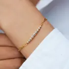 Sweetrain Full Moissanite Bracelets for Women Adjustable Chain 925 Sterling Silver Plated 18K Gold Dainty Bracelet GRA Certified 6