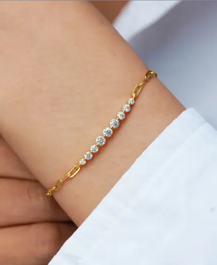 Sweetrain Full Moissanite Bracelets for Women Adjustable Chain 925 Sterling Silver Plated 18K Gold Dainty Bracelet GRA Certified 6
