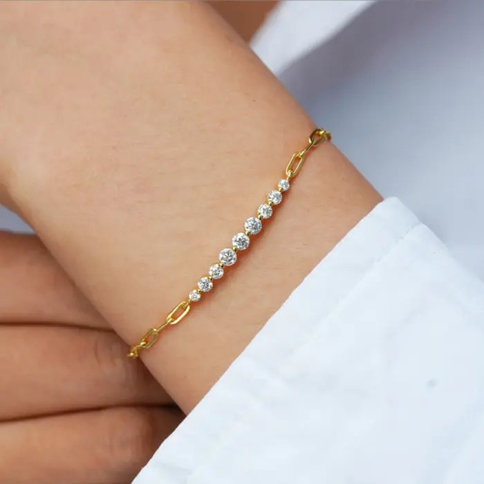 Sweetrain Full Moissanite Bracelets for Women Adjustable Chain 925 Sterling Silver Plated 18K Gold Dainty Bracelet GRA Certified 6