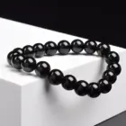 Natural Black Agates Beads Bracelet Women Men Genuine Black Onyx Natural Stone 6mm 8mm Smooth Round Beads Lucky Energy Jewelry 2