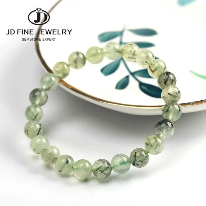 JD Natural Stone Prehnite Beads Bracelet Women Elegant Round Green Grape Stone Charm Yoga Strand Bangles Female Jewelry Gift 1