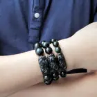 Natural Stone Men Bracelet Black Obsidian Beads With Ice Obsidian Pixiu Brave Troops Rosary Buddha Jewelry For Men And Women 4