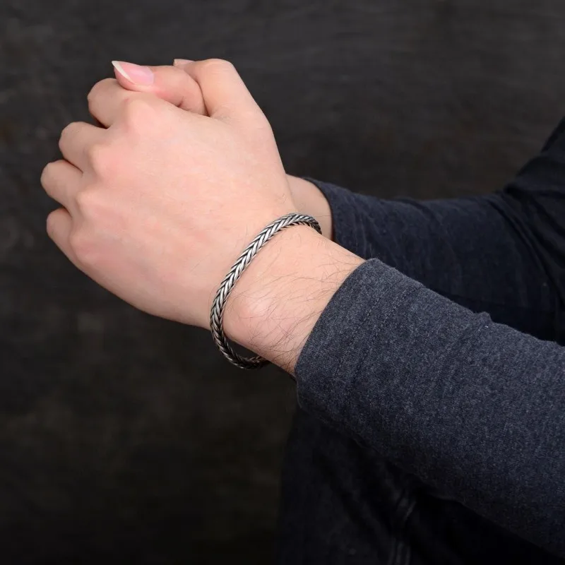 S925 Silver Factory Price handwoven vintage overbearing style personality keel bracelet men's and women's fashion jewelry gift