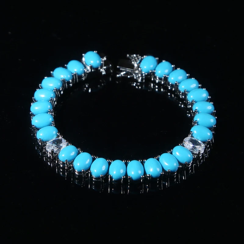 New Women Jewelry Geometric Oval Blue Turquoises Stone Tennis Bracelet For Women