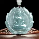 Natural Ice Green Jadeite Carved Fire GuanYin Drop Lucky Pendant Amulet Necklace Certificate Vintage Luxury Jade Gift Jewelry 1