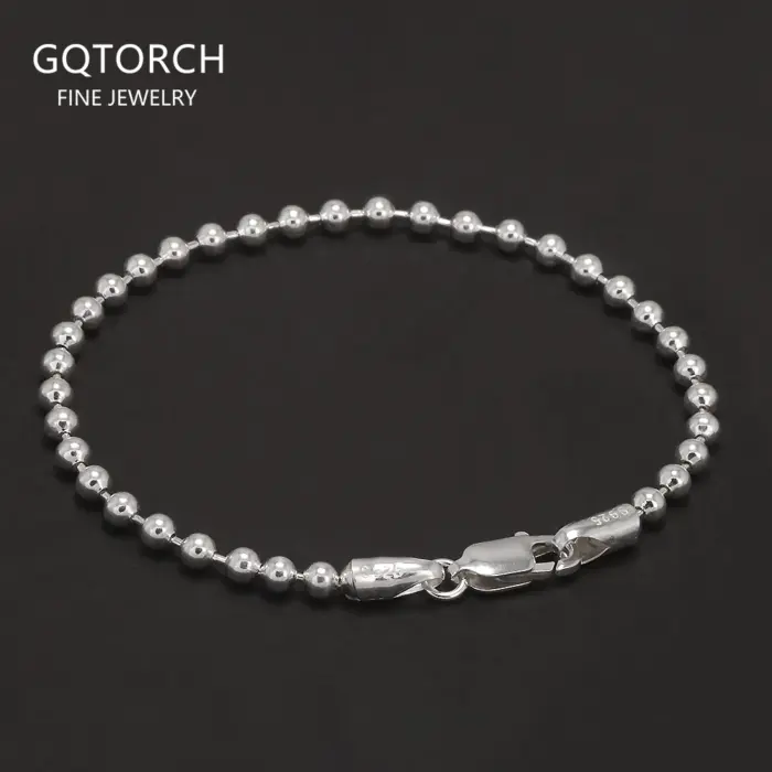 Real 925 Sterling Silver Handmade 3mm Bead Ball Strand Chain Bracelet Unisex Simple Classic Fashion Charm Hand Jewelry 1