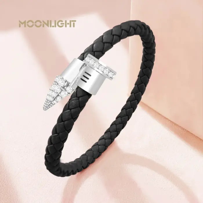 MOONLIGHT Genuine Braided Leather Bracelet for Woman High Quality Classic Cubic Zirconia Nail Bracelet Female Jewelry Gifts 5 MOONLIGHT Genuine Braided Leather Bracelet for Woman High Quality Classic Cubic Zirconia Nail Bracelet Female Jewelry Gifts 5