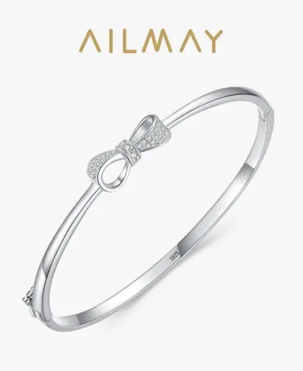 Ailmay 100% 925 Sterling Silver Lovely Bow-Knot Bracelets For Women Dazzling Clear CZ Cute Fine Jewelry Women Girl Gift 1 Ailmay 100% 925 Sterling Silver Lovely Bow-Knot Bracelets For Women Dazzling Clear CZ Cute Fine Jewelry Women Girl Gift 1