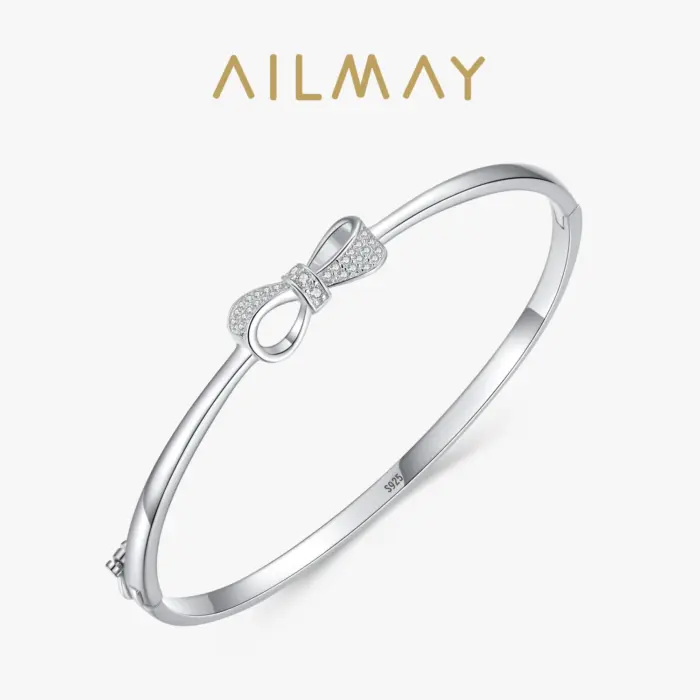 Ailmay 100% 925 Sterling Silver Lovely Bow-Knot Bracelets For Women Dazzling Clear CZ Cute Fine Jewelry Women Girl Gift 1 Ailmay 100% 925 Sterling Silver Lovely Bow-Knot Bracelets For Women Dazzling Clear CZ Cute Fine Jewelry Women Girl Gift 1
