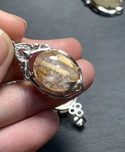 40 OVAL Natural Gold Rutilated Quartz Pendant Necklace Fine Jewelry Handmade Stones Wholesale Healing Energy Gift Lucky Jewelry 5