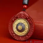 Natural Mineral Vermilion Sand Nine Eight Trigrams Pendant Necklace Jewelry Chinese Healing Women Men Lucky Gift Sweater Chain 4