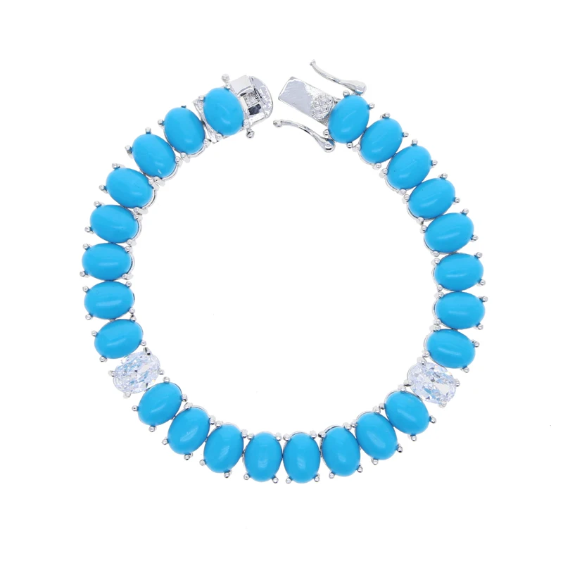 New Women Jewelry Geometric Oval Blue Turquoises Stone Tennis Bracelet For Women