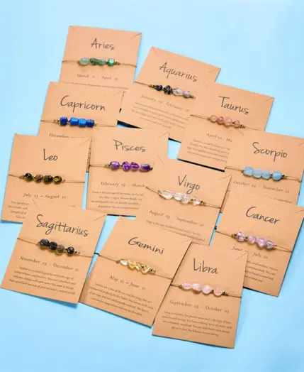 12 Zodiac Signs Woven Card Paper Bracelet for Women Men Minimalist Natural Stone Handmade Braided Bracelet Friendship Jewelry 1