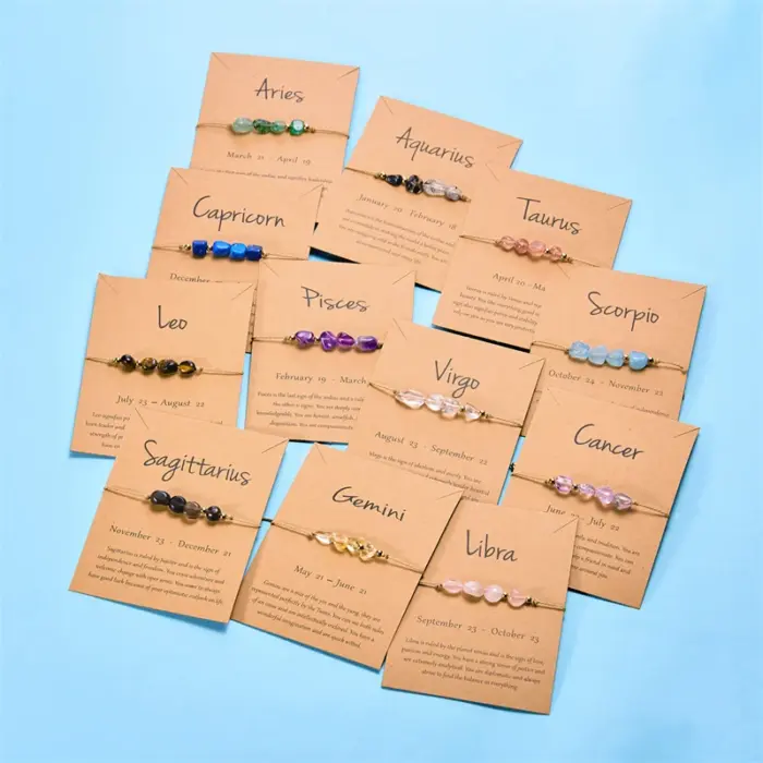 12 Zodiac Signs Woven Card Paper Bracelet for Women Men Minimalist Natural Stone Handmade Braided Bracelet Friendship Jewelry 1