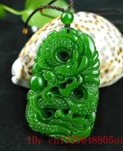 Green Natural Hetian Jade Dragon Pendant Jasper Necklace Carved Chinese Jadeite Jewelry Charm Amulet Lucky Gifts for Women Men 3