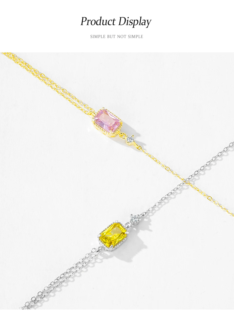 925 Sterling Silver Mini Rectangular Pink Zircon Exquisite Chain Bracelets For Women Girl Holiday Or Anniversary Gold Pla